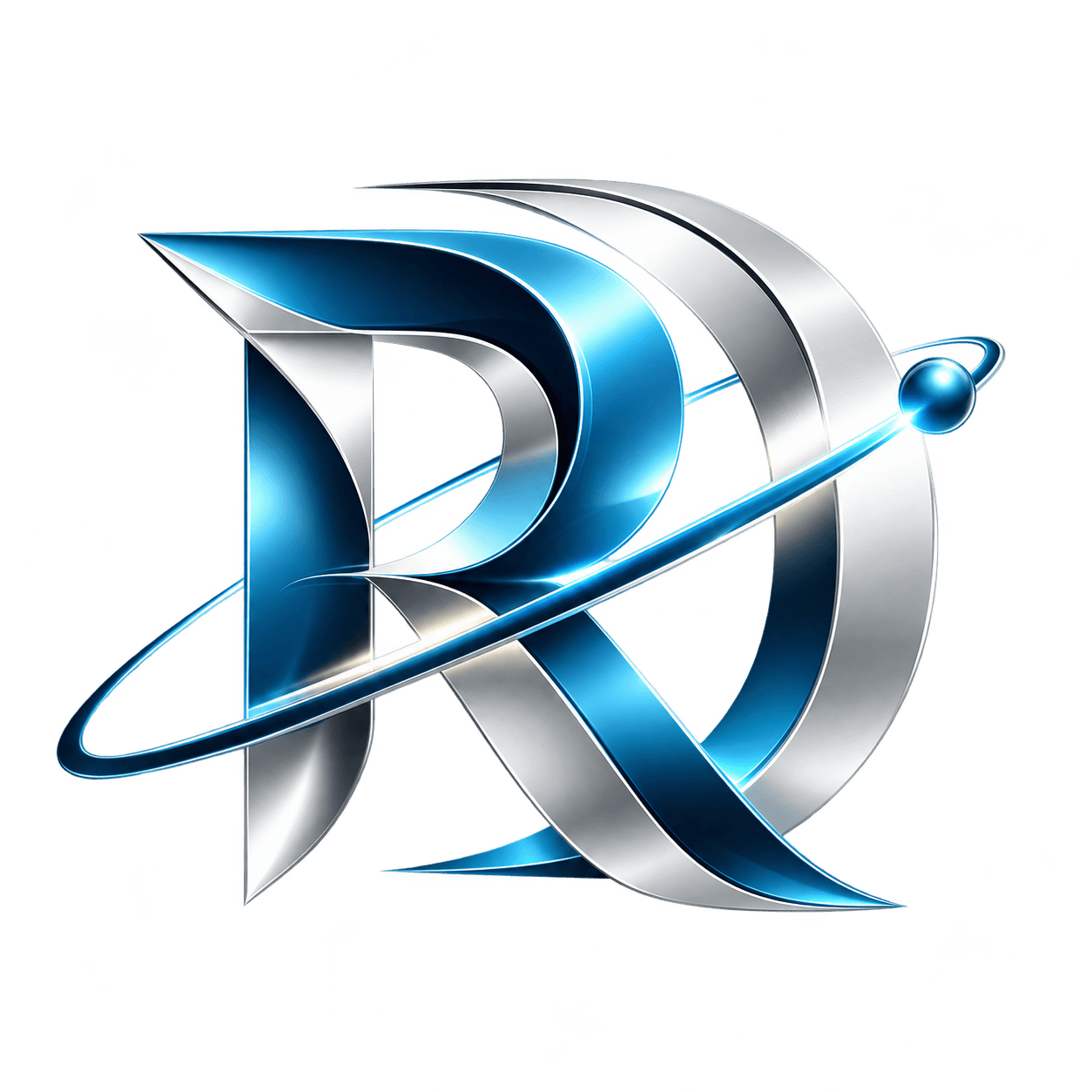Silver-blue sculptural RD emblem